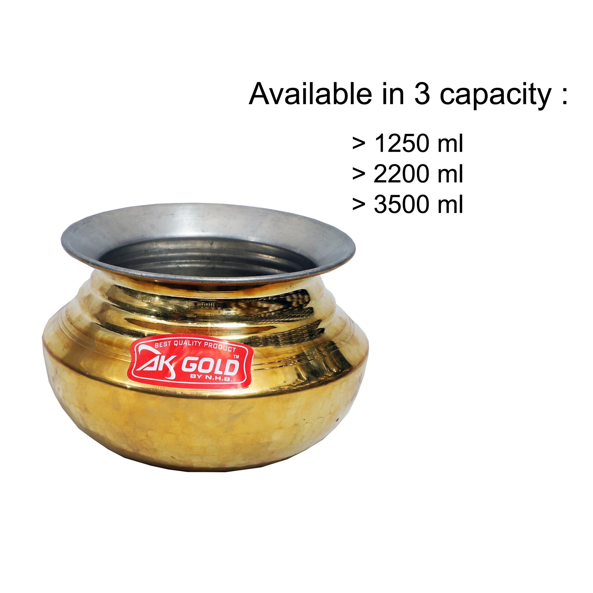 Brass Hammered Handi/Sipri/Dekchi – 3 Sizes (1250ml, 2200ml, 3500ml) –