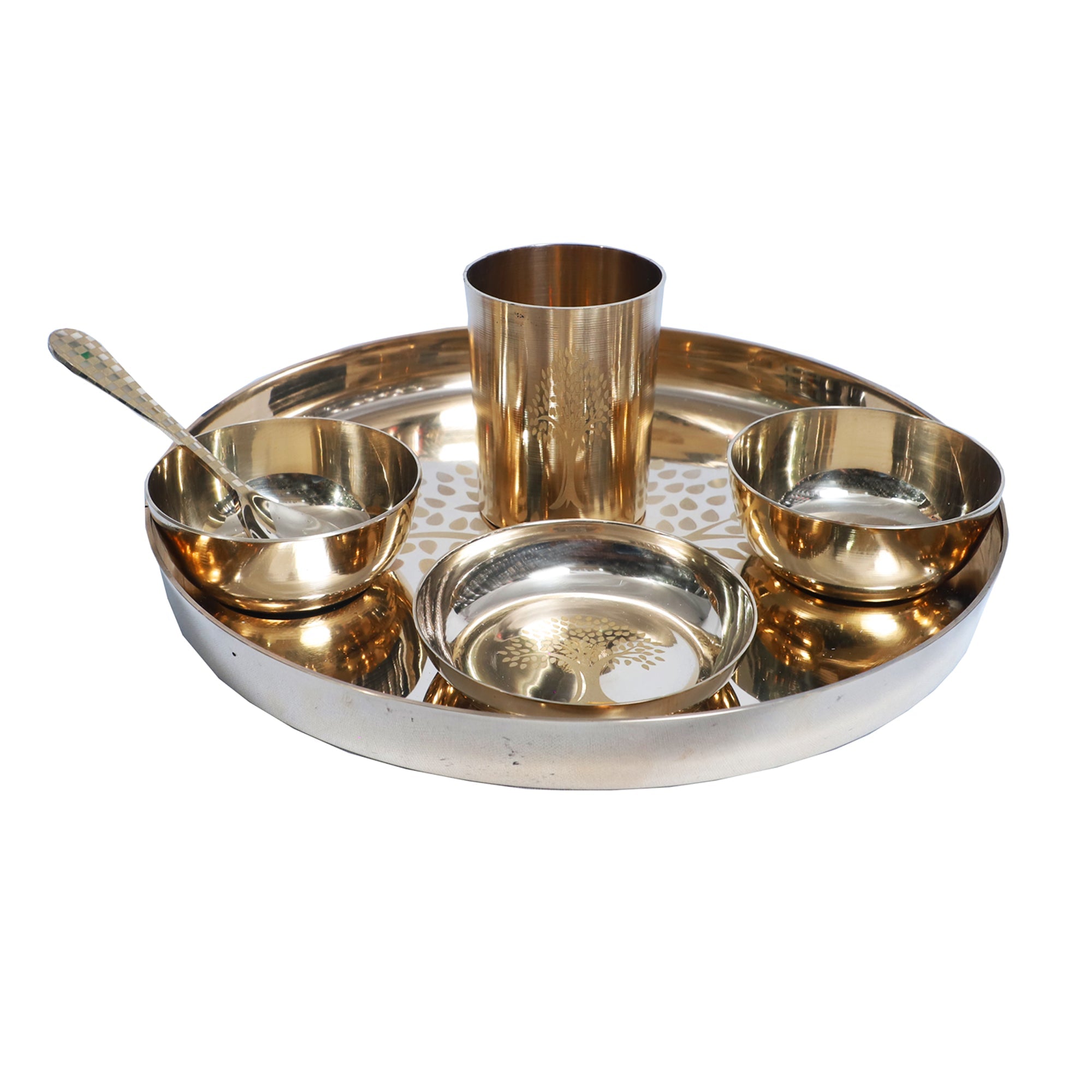 Premium Kansa/Bronze Dinner Set with Tree Laser Design – 6-Piece