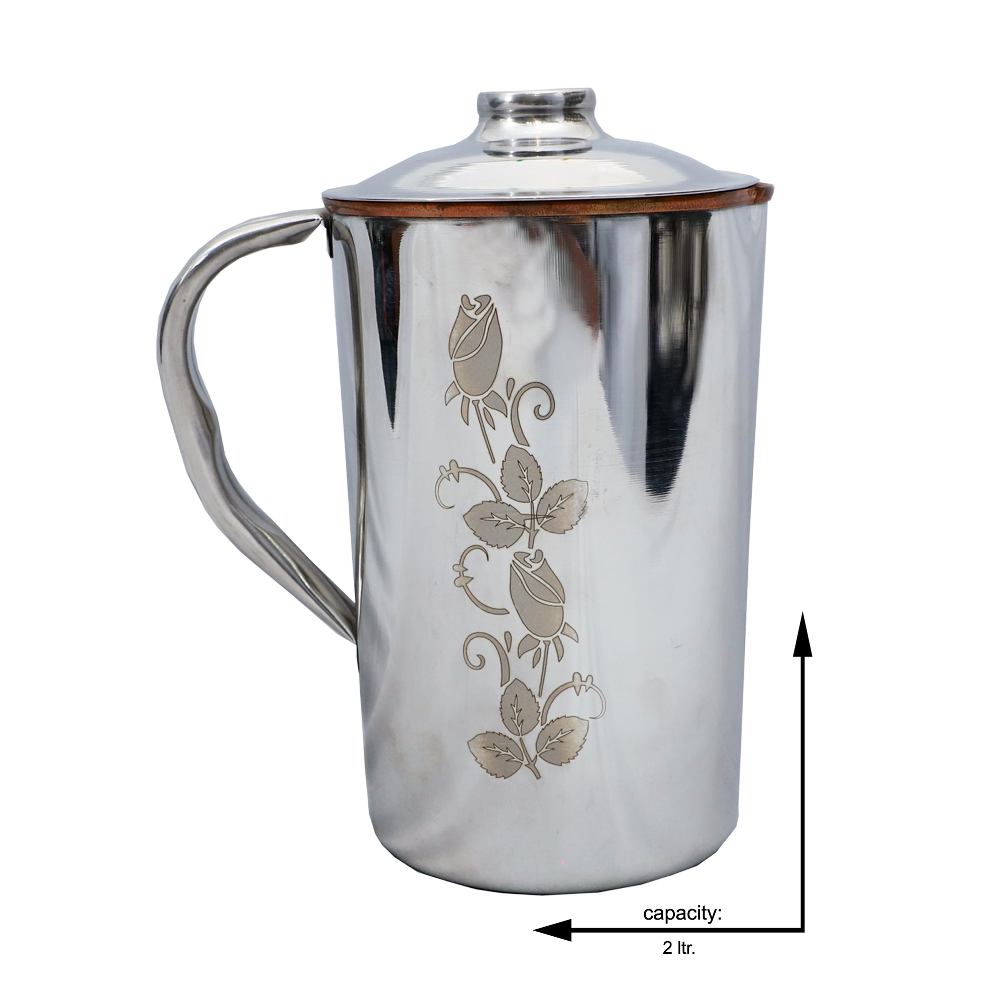 Copper-Steel Jug with Laser Floral Design - 2L