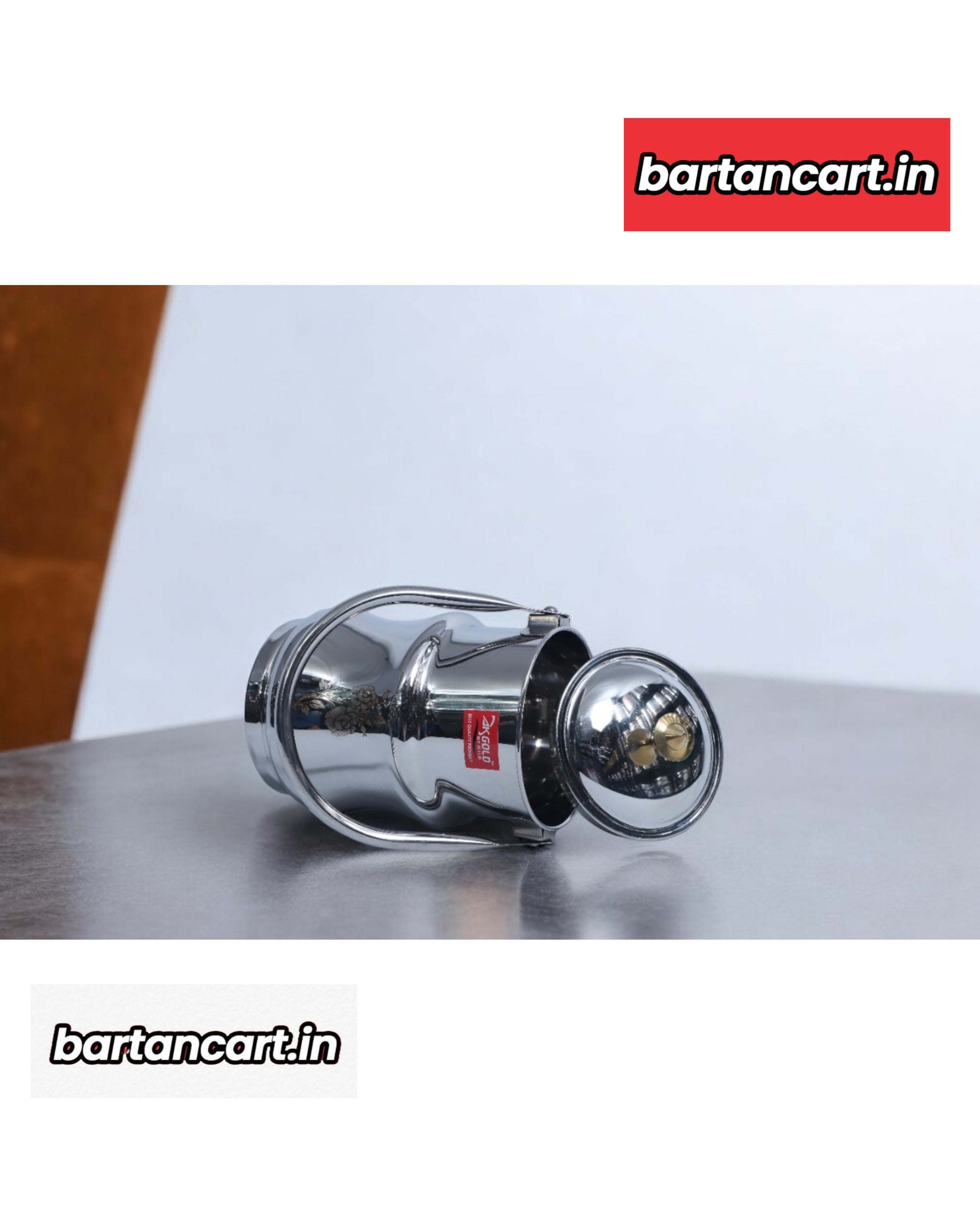 Elegant 1500 ml Stainless Steel Barni With Brass Knob