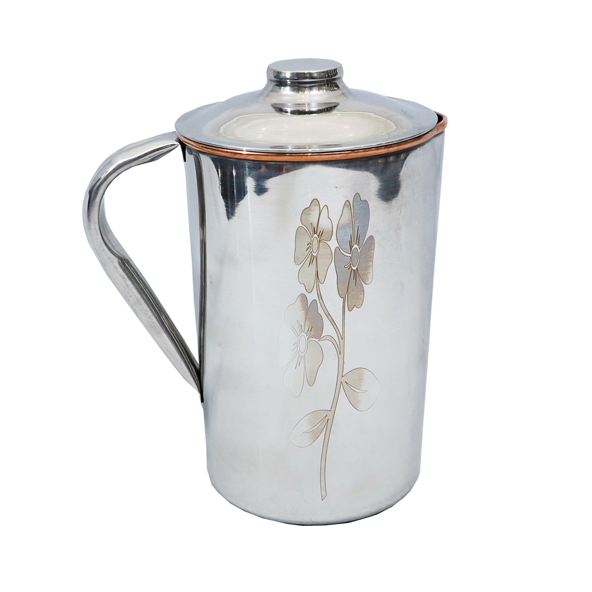 Copper-Steel Jug with Lid – 1.5L & 2L with Floral Design
