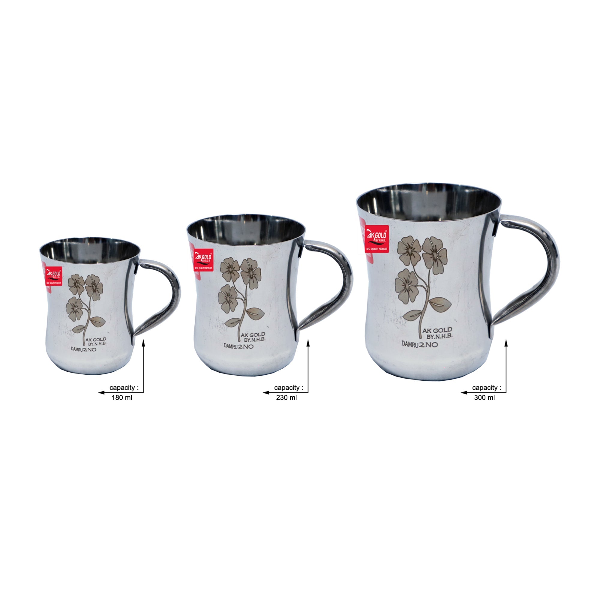 6-Piece Tea/Coffee Cup Set. 3 Size Options (180ml, 230ml, 300ml)