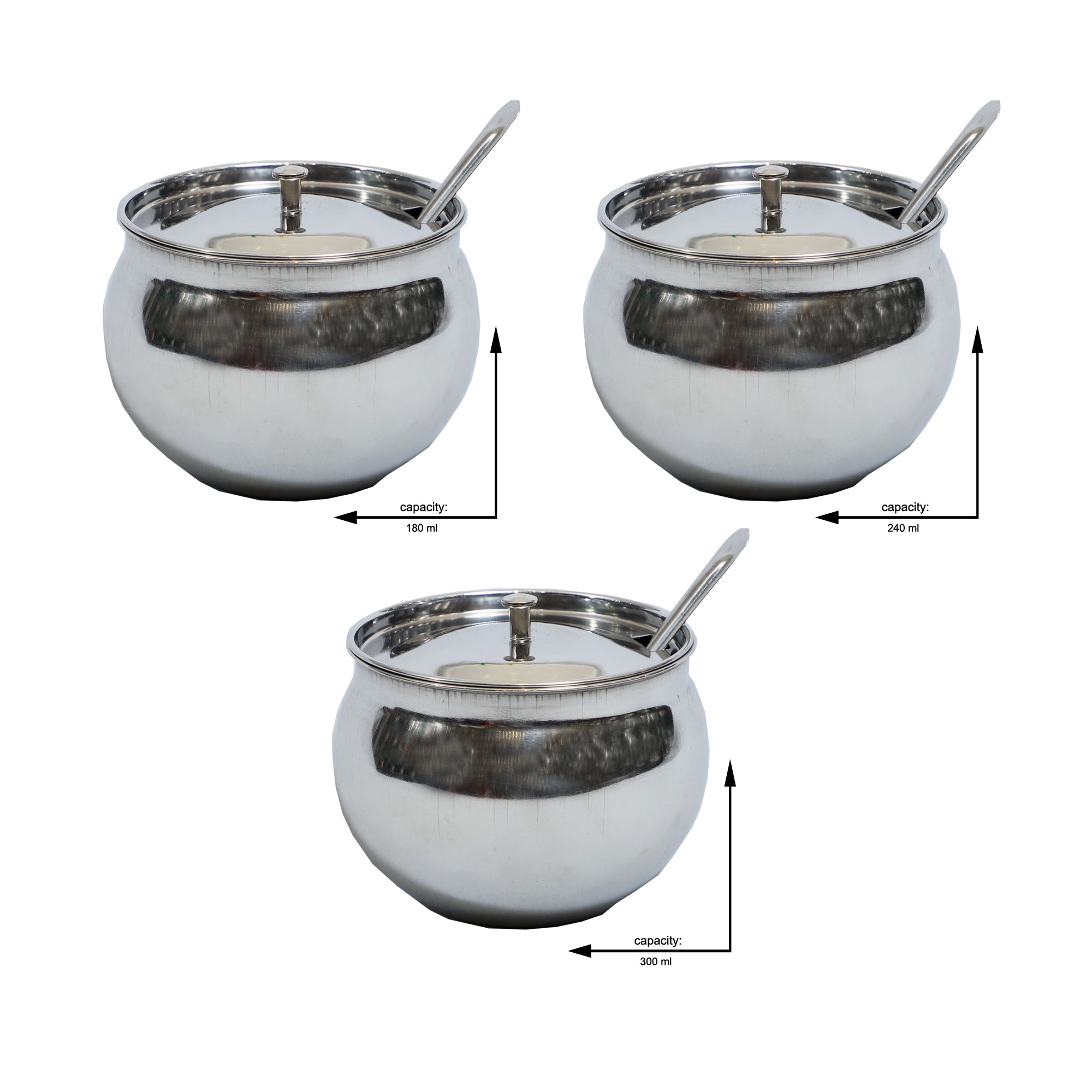Stainless Steel Ghee Pot with Lid and Spoon – 180ml, 240ml, 300ml Options