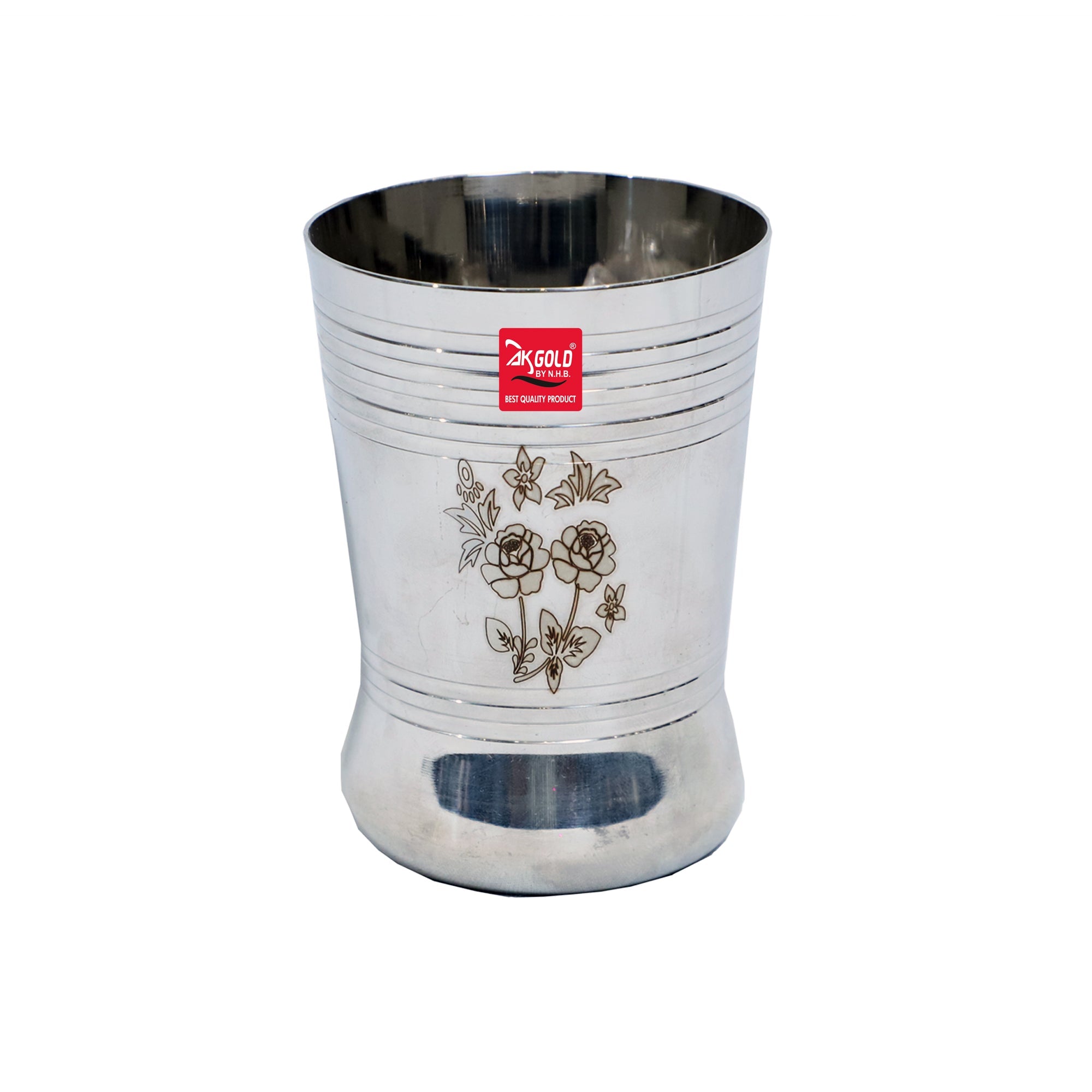 6-Piece Stainless Steel Glass Set with Laser Floral Design