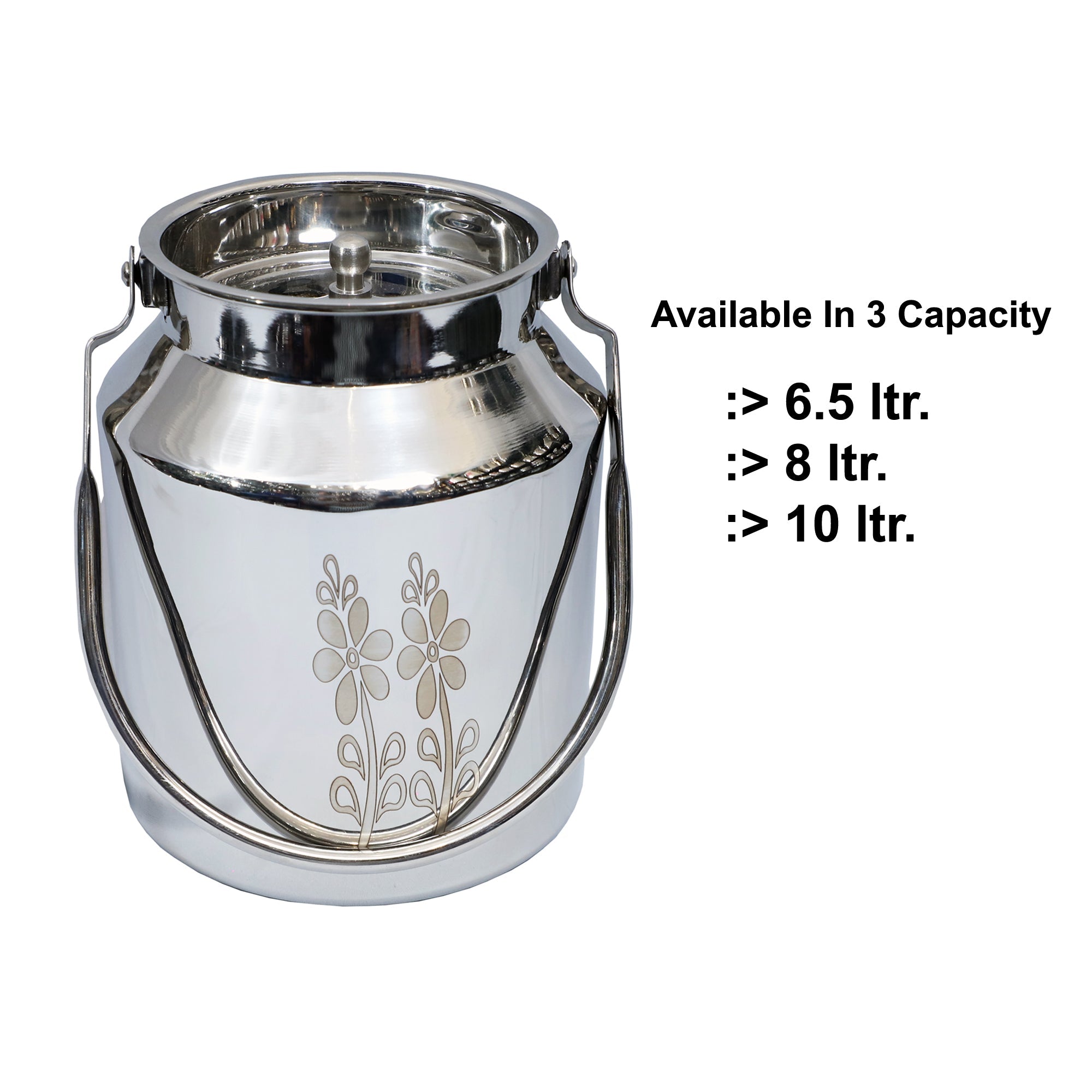 Stainless Steel Milk Can with Lid - 6.5L, 8L, 10L