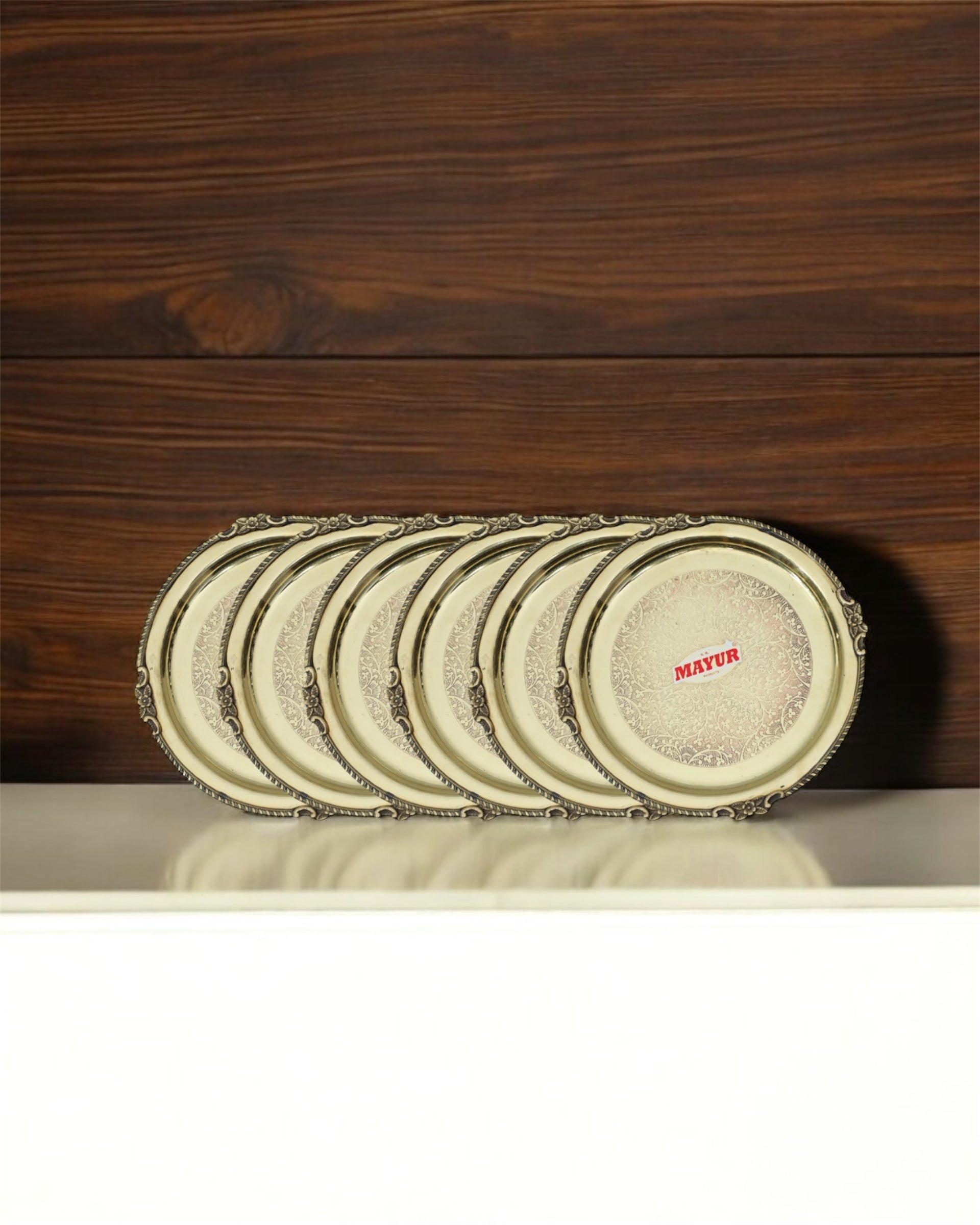Premium 6-Piece Brass Embossed Decorative Plate Set