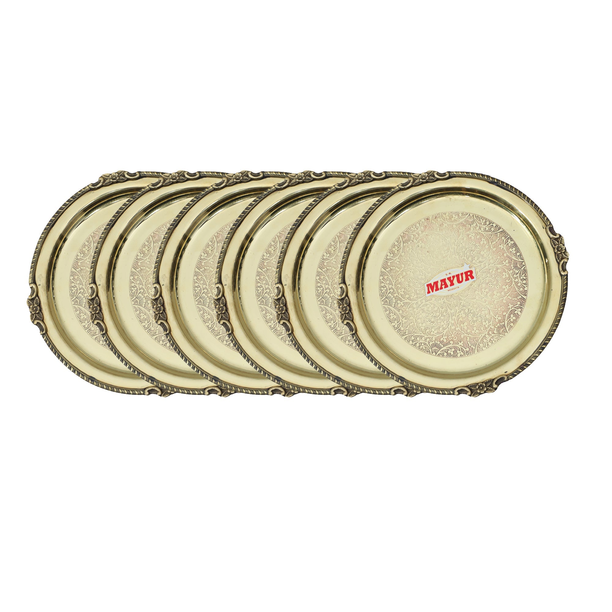 Premium 6-Piece Brass Embossed Decorative Plate Set