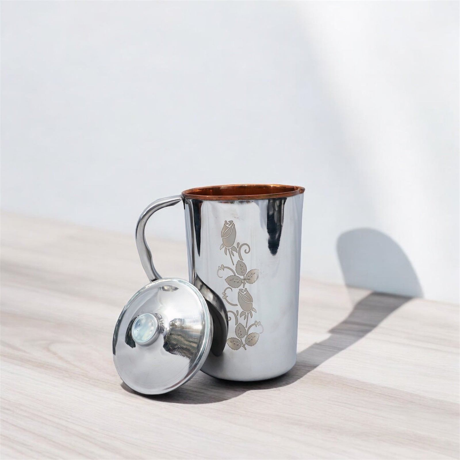 Copper-Steel Jug with Laser Floral Design - 2L