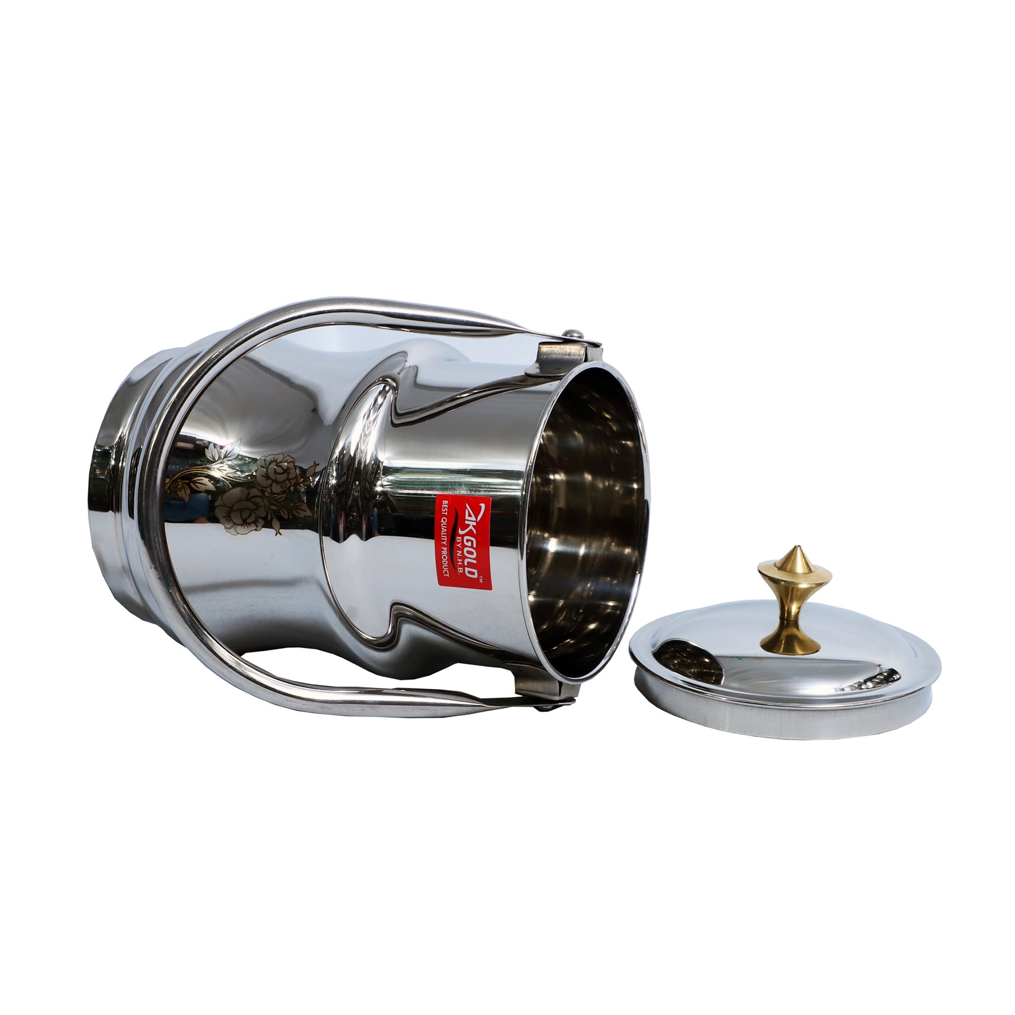 Elegant 1500 ml Stainless Steel Barni With Brass Knob