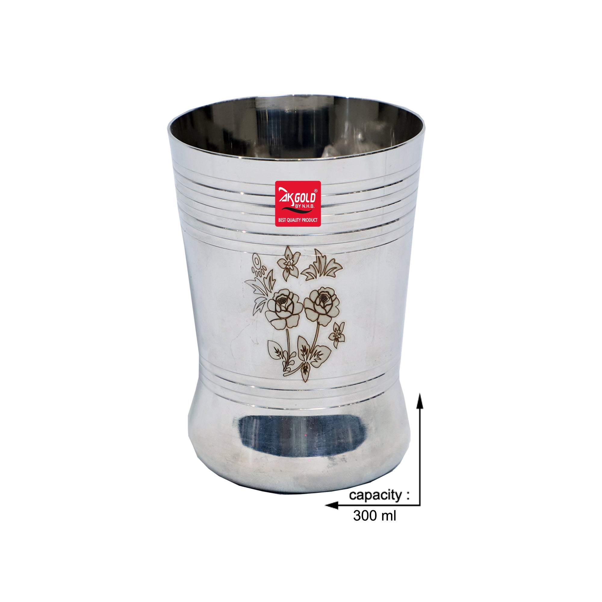6-Piece Stainless Steel Glass Set with Laser Floral Design