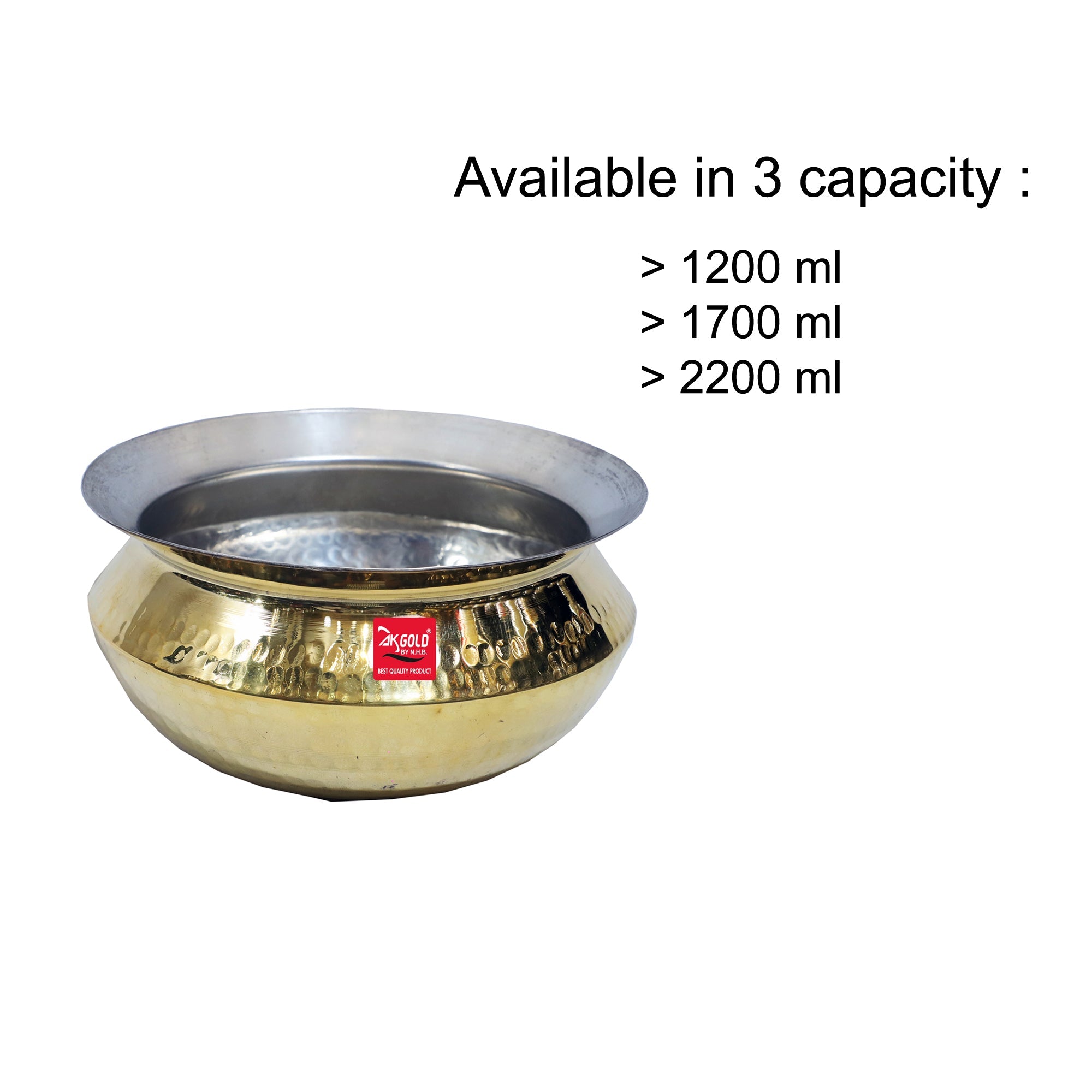 Brass Hammered Handi/Sipri/Dekchi – 3 Sizes (1200ml, 1700ml, 2200ml) –