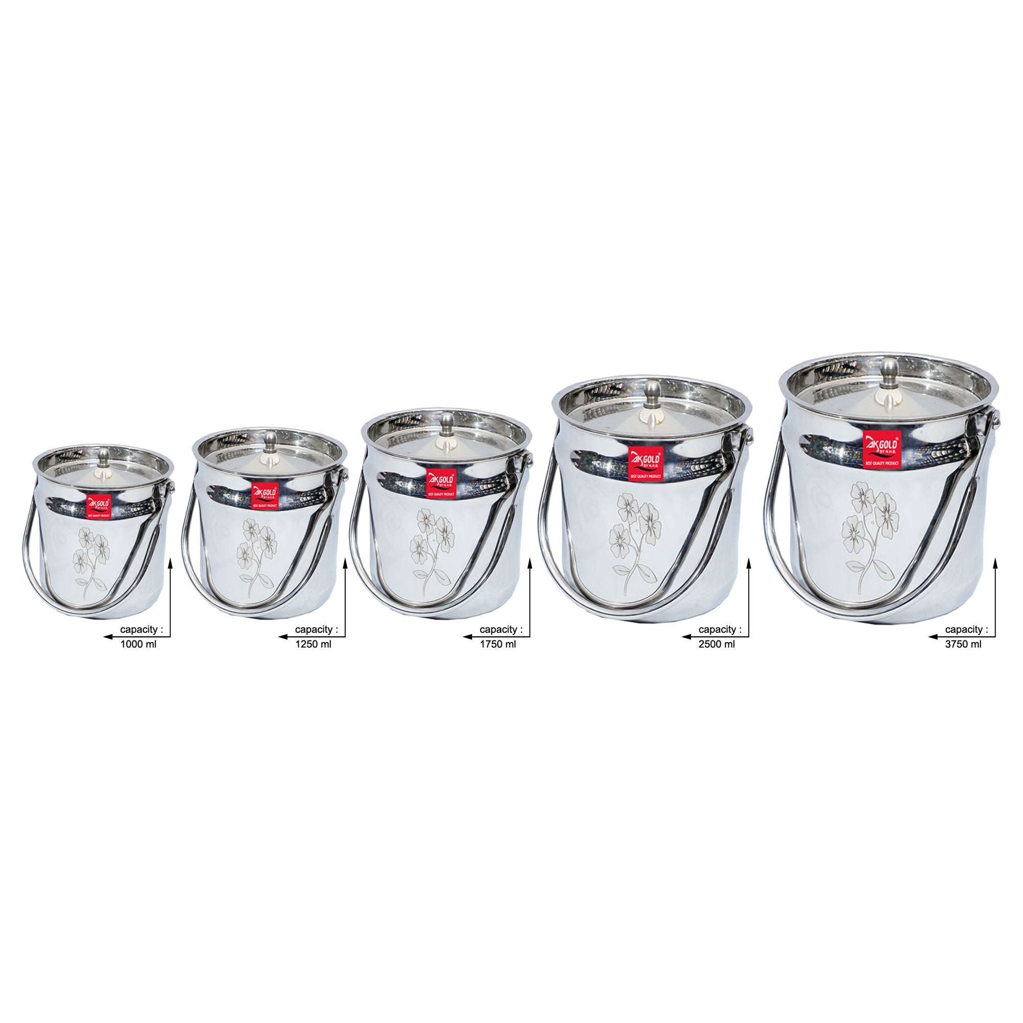 BartanCart Stainless Steel Can/Barni/Bucket Set – Pack of 5 or 4