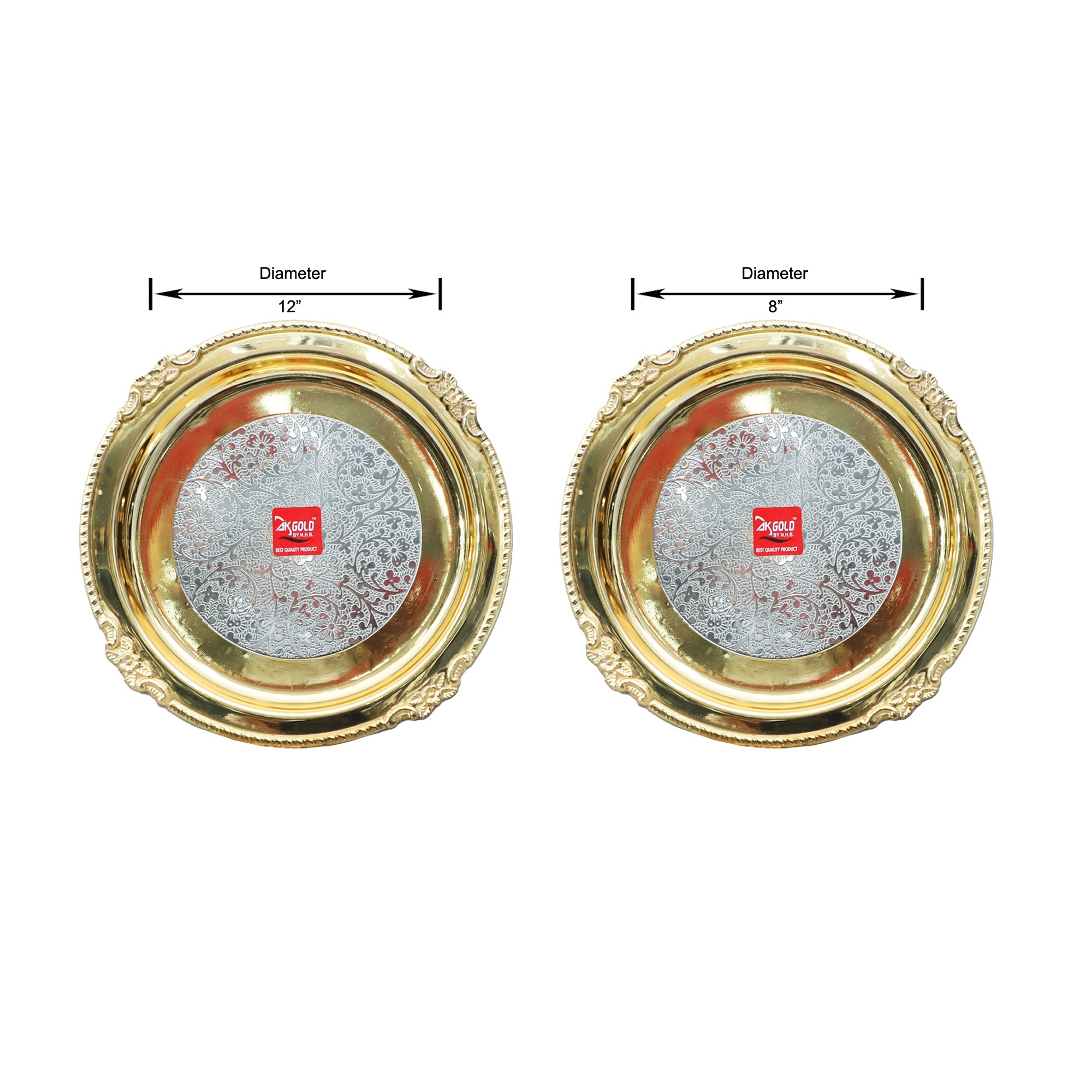 Premium Brass & Silver-Tone Embossed Decorative Plate Set