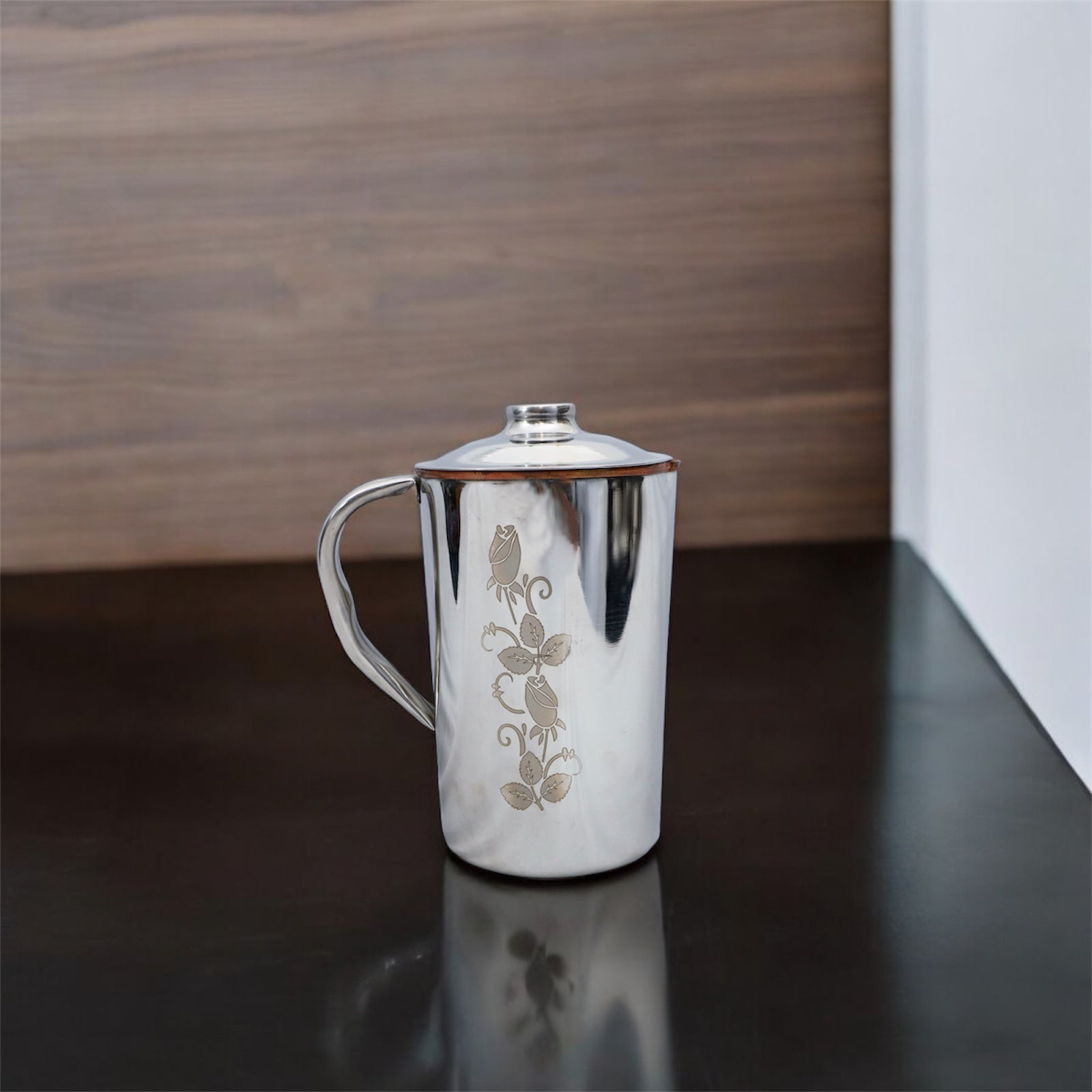 Copper-Steel Jug with Laser Floral Design - 2L