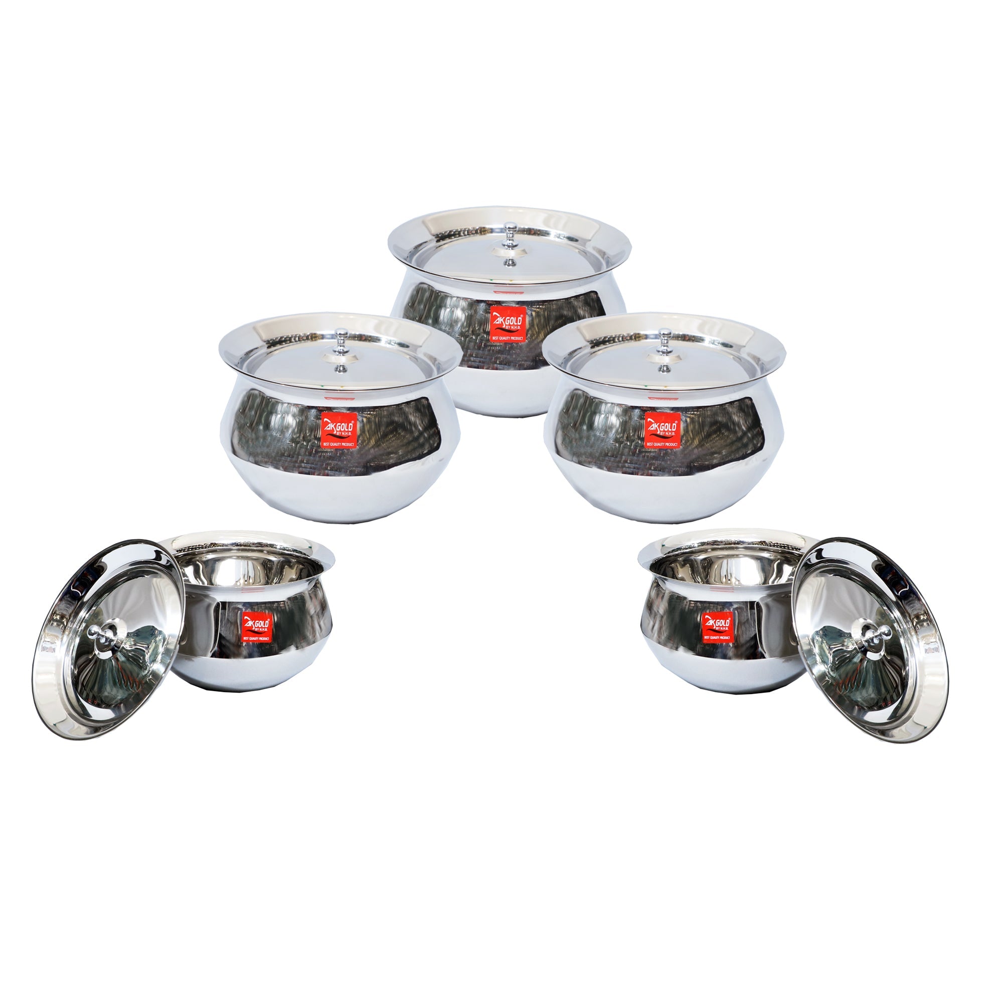Handi with Lid – 5-Piece Set (400ml, 600ml, 800ml, 1000ml, 1300ml)