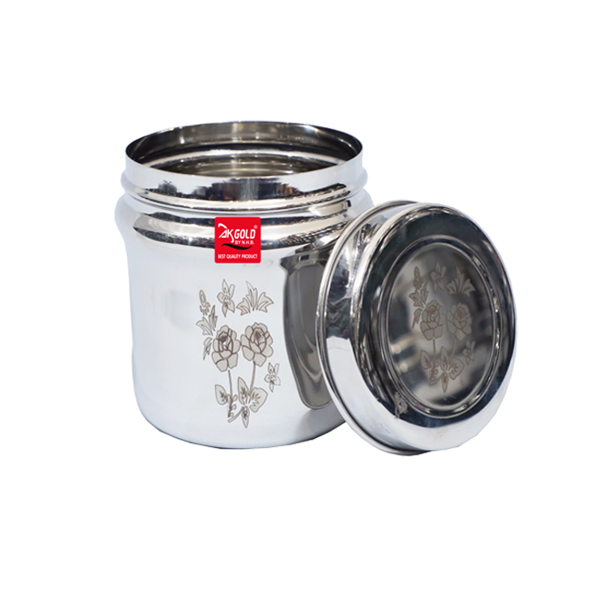 Stainless Steel Storage Containers with Laser Floral Design - 8 Sizes