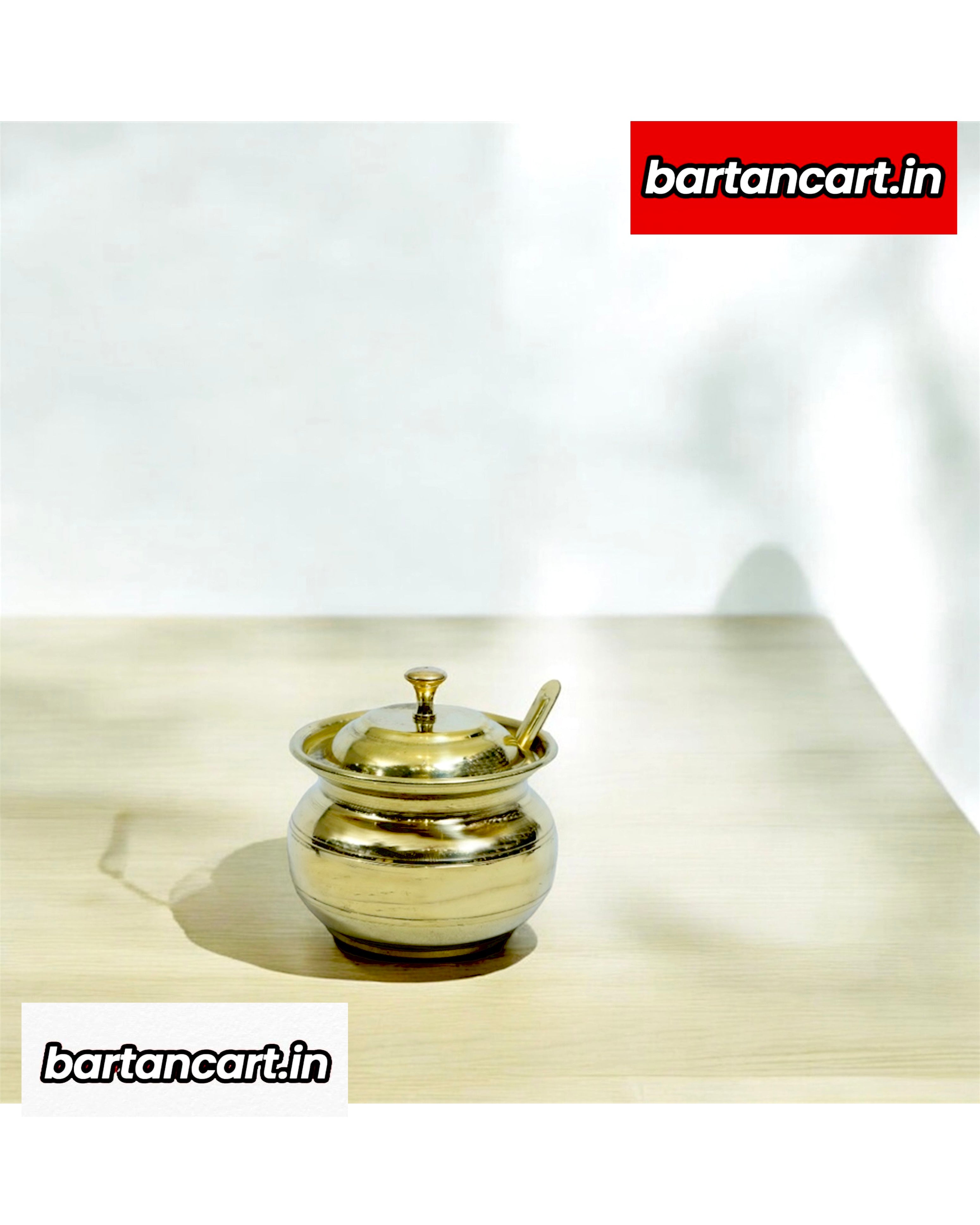 Brass Ghee Pot with Lid and Spoon – 200ml Capacity