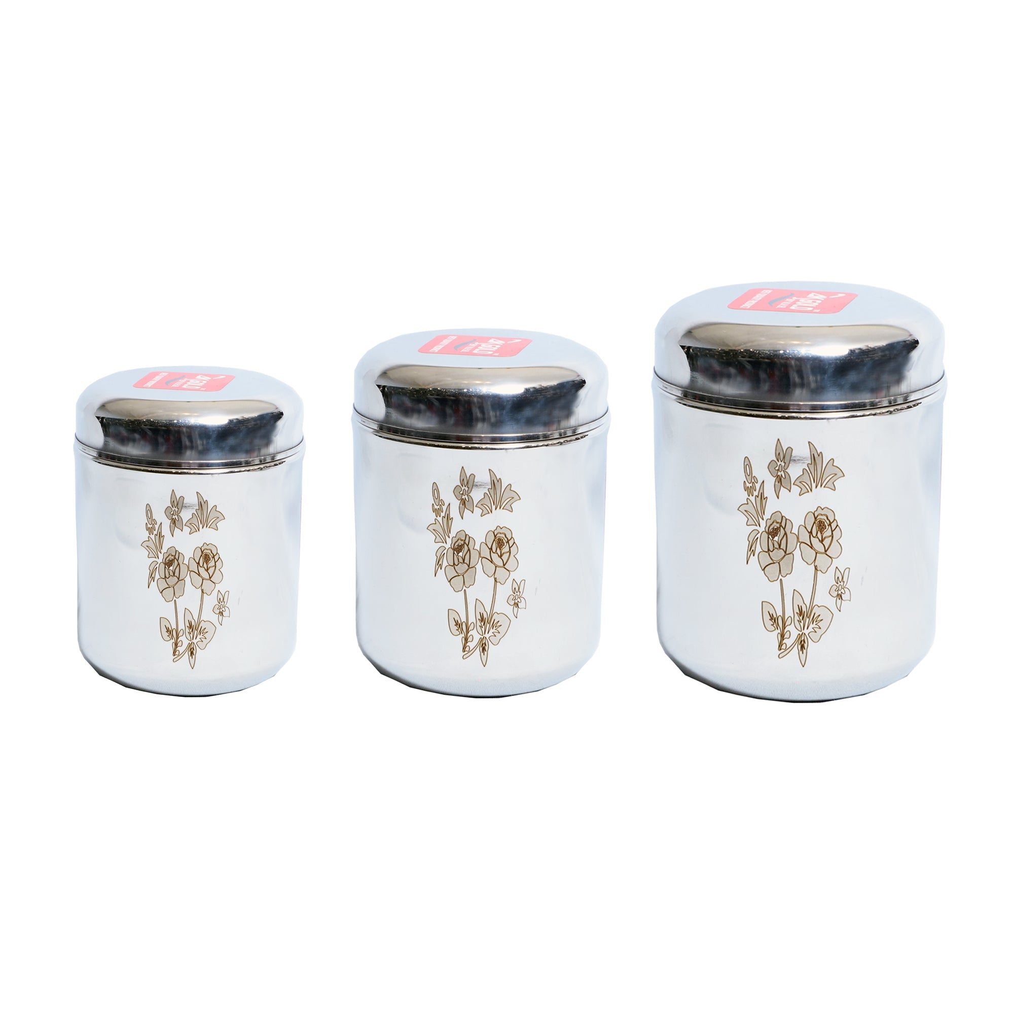 Stainless Steel Storage Container Set with Laser Floral Design - 3-Piece (400ml,