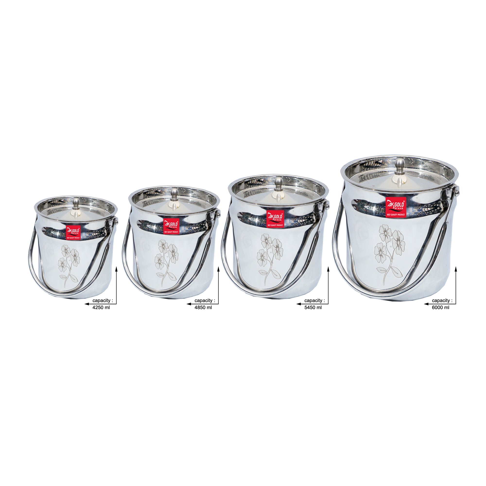 BartanCart Stainless Steel Can/Barni/Bucket Set – Pack of 5 or 4