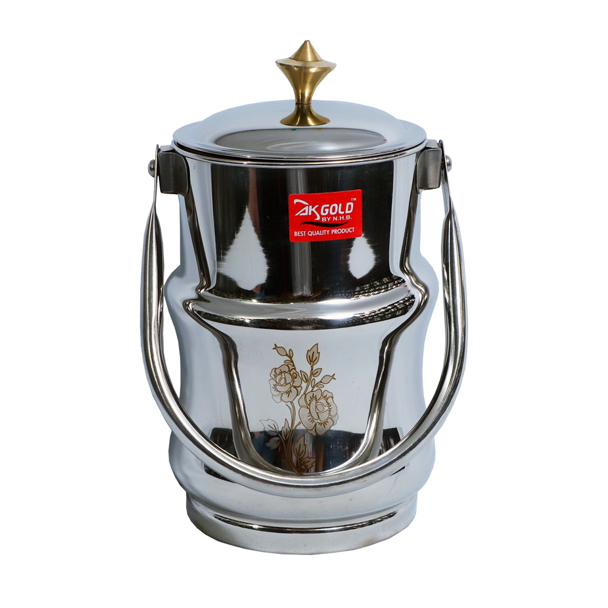 Elegant 1500 ml Stainless Steel Barni With Brass Knob