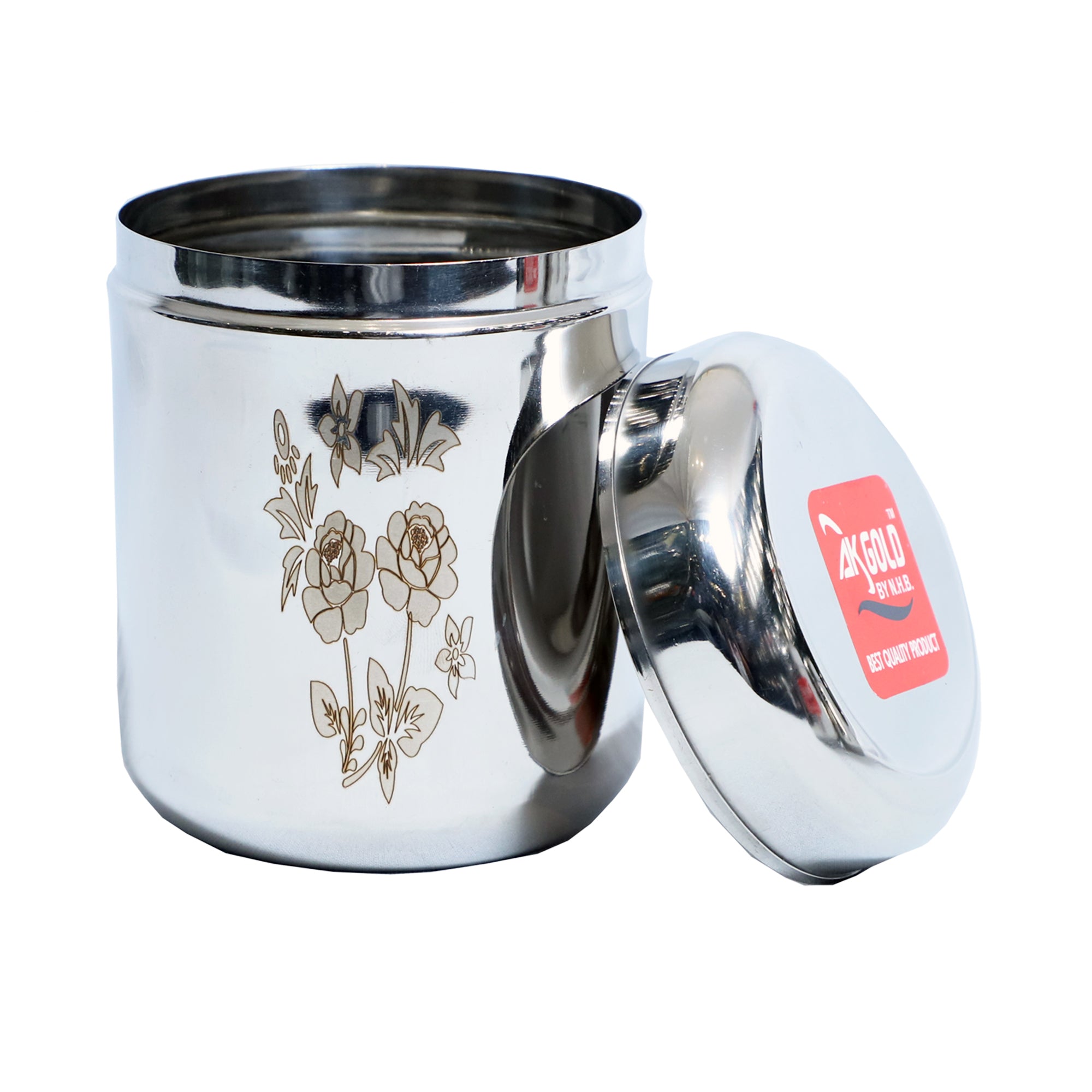 Stainless Steel Storage Container Set with Laser Floral Design - 3-Piece (400ml,