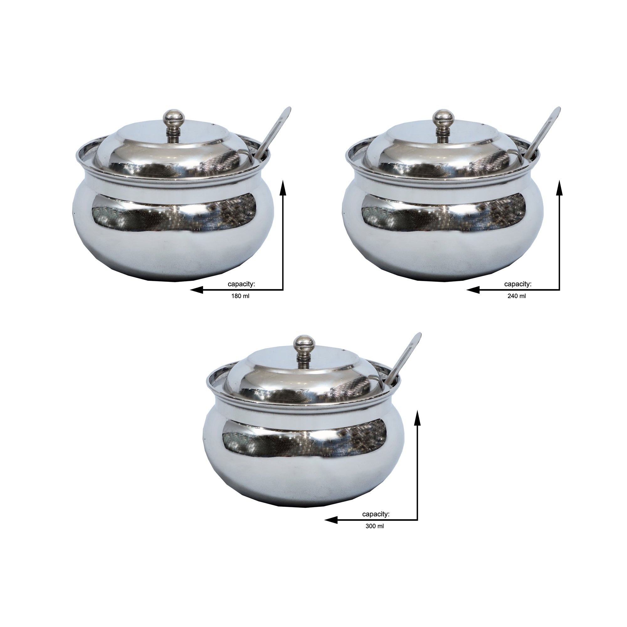 Stainless Steel Ghee Pot with Lid and Spoon – 180ml, 240ml, 300ml Option